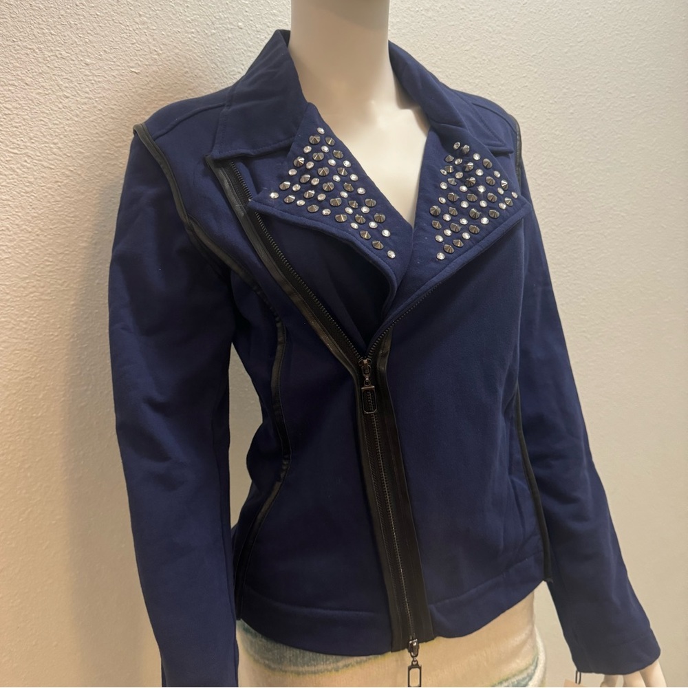 NWT Pink Envelope Women’s Studded Front Zip Jacket Medium, Royal Blue/Black Trim